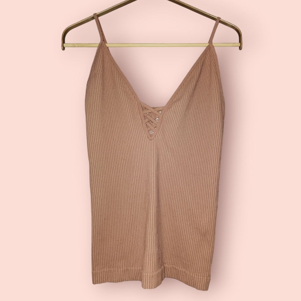 Free People Intimately Seamless V-Neck Lace-Up Brami Ribbed Terracotta M/L FP
